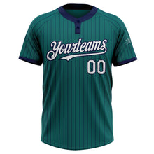 Load image into Gallery viewer, Custom Teal Navy Pinstripe White Two-Button Unisex Softball Jersey
