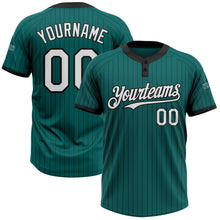 Load image into Gallery viewer, Custom Teal Black Pinstripe White Two-Button Unisex Softball Jersey

