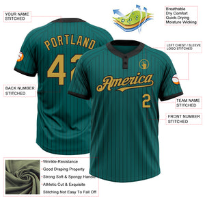 Custom Teal Black Pinstripe Old Gold Two-Button Unisex Softball Jersey