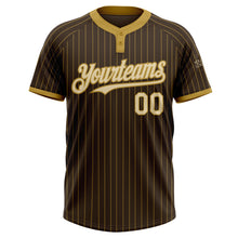 Load image into Gallery viewer, Custom Brown Old Gold Pinstripe Cream Two-Button Unisex Softball Jersey
