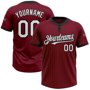 Custom Crimson Black Pinstripe White Two-Button Unisex Softball Jersey