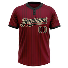 Load image into Gallery viewer, Custom Crimson Black Pinstripe Cream Two-Button Unisex Softball Jersey
