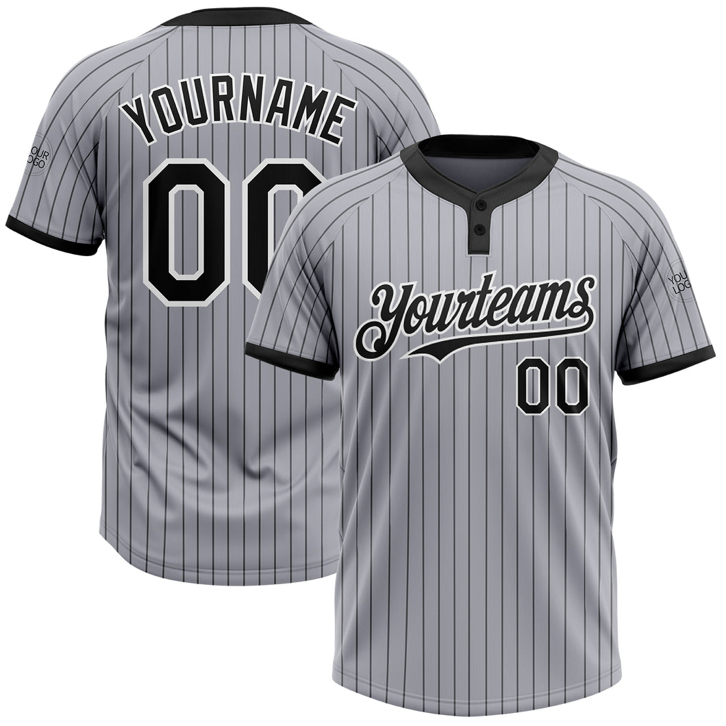 Custom Gray Black Pinstripe White Two-Button Unisex Softball Jersey