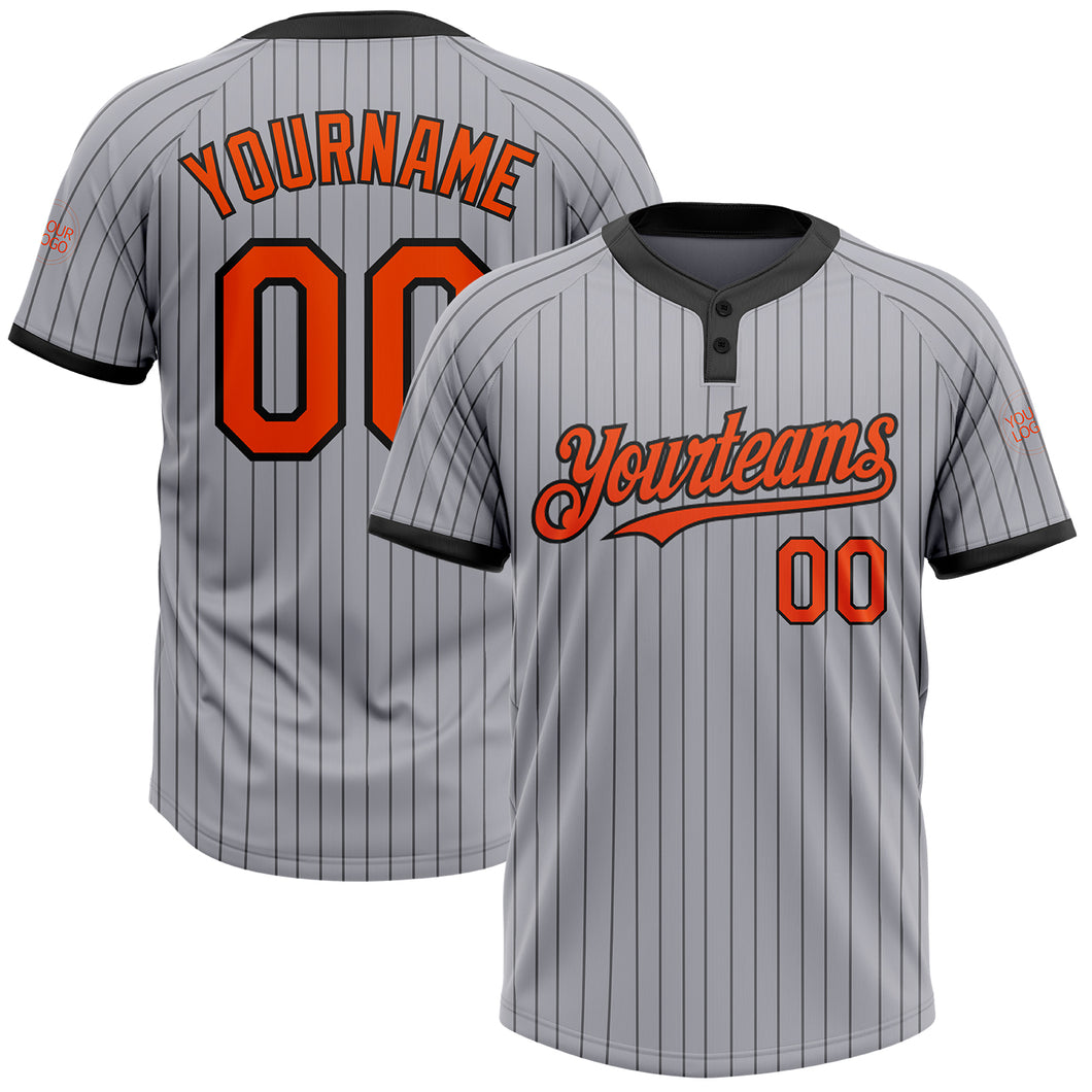 Custom Gray Black Pinstripe Orange Two-Button Unisex Softball Jersey