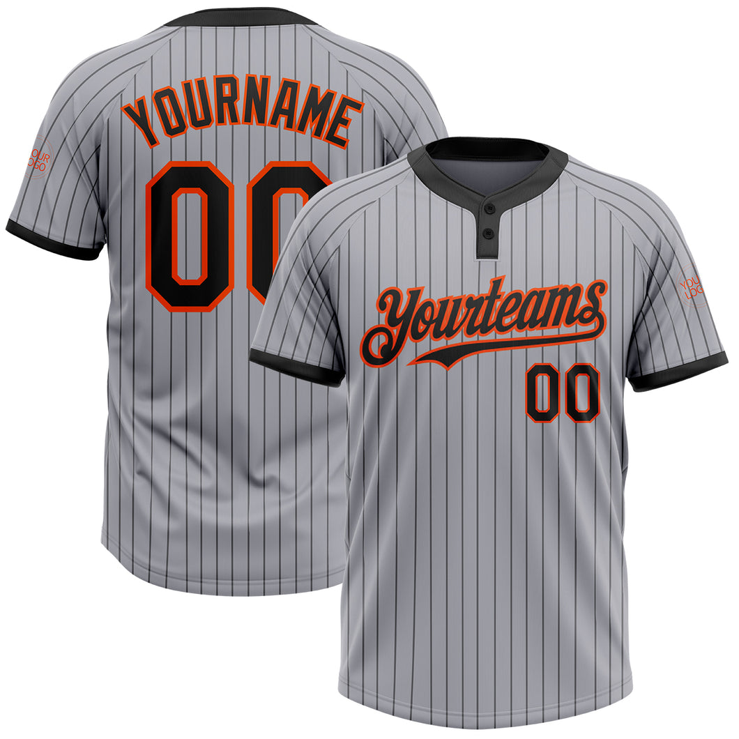 Custom Gray Black Pinstripe Orange Two-Button Unisex Softball Jersey