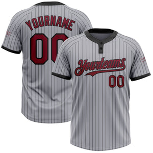 Custom Gray Black Pinstripe Crimson Two-Button Unisex Softball Jersey