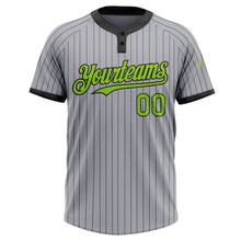 Load image into Gallery viewer, Custom Gray Black Pinstripe Neon Green Two-Button Unisex Softball Jersey
