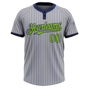 Custom Gray Navy Pinstripe Neon Green Two-Button Unisex Softball Jersey