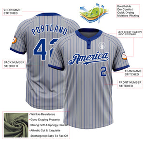 Custom Gray Royal Pinstripe White Two-Button Unisex Softball Jersey