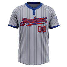 Load image into Gallery viewer, Custom Gray Royal Pinstripe Red Two-Button Unisex Softball Jersey
