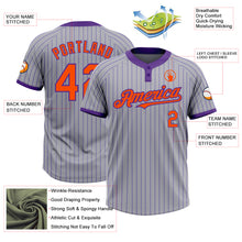 Load image into Gallery viewer, Custom Gray Purple Pinstripe Orange Two-Button Unisex Softball Jersey
