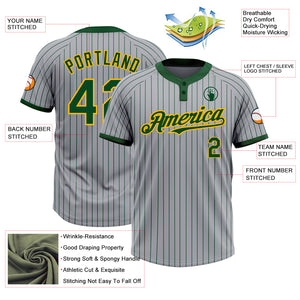 Custom Gray Green Pinstripe Gold Two-Button Unisex Softball Jersey