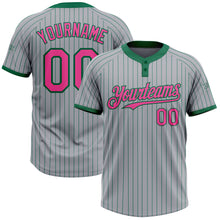 Load image into Gallery viewer, Custom Gray Kelly Green Pinstripe Pink Two-Button Unisex Softball Jersey
