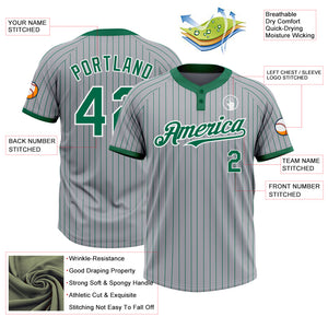 Custom Gray Kelly Green Pinstripe White Two-Button Unisex Softball Jersey