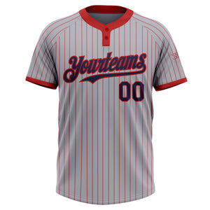 Custom Gray Red Pinstripe Navy Two-Button Unisex Softball Jersey