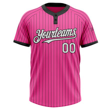 Load image into Gallery viewer, Custom Pink Black Pinstripe White Two-Button Unisex Softball Jersey
