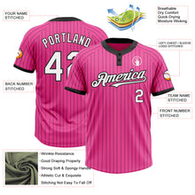 Load image into Gallery viewer, Custom Pink Black Pinstripe White Two-Button Unisex Softball Jersey
