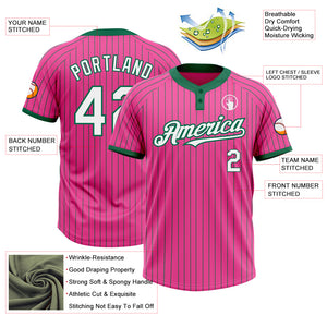 Custom Pink Kelly Green Pinstripe White Two-Button Unisex Softball Jersey