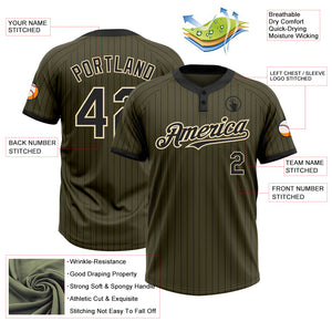 Custom Olive Black Pinstripe Cream Salute To Service Two-Button Unisex Softball Jersey