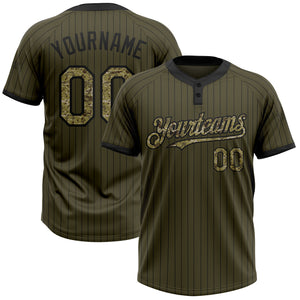 Custom Olive Black Pinstripe Camo Salute To Service Two-Button Unisex Softball Jersey