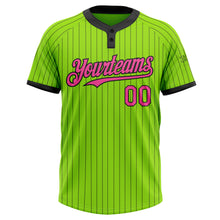 Load image into Gallery viewer, Custom Neon Green Black Pinstripe Pink Two-Button Unisex Softball Jersey
