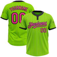Load image into Gallery viewer, Custom Neon Green Black Pinstripe Pink Two-Button Unisex Softball Jersey
