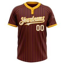 Load image into Gallery viewer, Custom Burgundy Gold Pinstripe White Two-Button Unisex Softball Jersey
