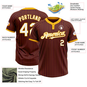 Custom Burgundy Gold Pinstripe White Two-Button Unisex Softball Jersey