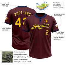 Load image into Gallery viewer, Custom Burgundy Navy Pinstripe Gold Two-Button Unisex Softball Jersey
