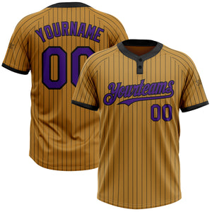 Custom Old Gold Black Pinstripe Purple Two-Button Unisex Softball Jersey