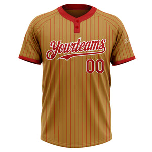 Custom Old Gold Red Pinstripe White Two-Button Unisex Softball Jersey