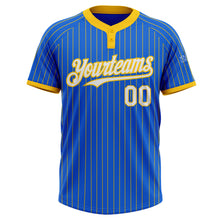 Load image into Gallery viewer, Custom Thunder Blue Yellow Pinstripe White Two-Button Unisex Softball Jersey
