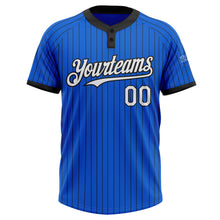 Load image into Gallery viewer, Custom Thunder Blue Black Pinstripe White Two-Button Unisex Softball Jersey
