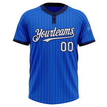 Load image into Gallery viewer, Custom Thunder Blue Navy Pinstripe White Two-Button Unisex Softball Jersey
