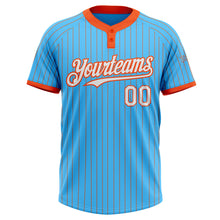 Load image into Gallery viewer, Custom Sky Blue Orange Pinstripe White Two-Button Unisex Softball Jersey
