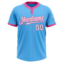 Load image into Gallery viewer, Custom Sky Blue Pink Pinstripe White Two-Button Unisex Softball Jersey
