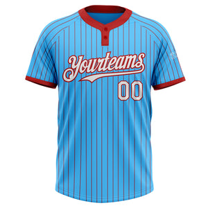 Custom Sky Blue Red Pinstripe White Two-Button Unisex Softball Jersey