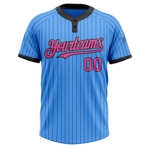 Custom Electric Blue Black Pinstripe Pink Two-Button Unisex Softball Jersey