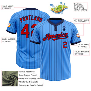 Custom Electric Blue Navy Pinstripe Red Two-Button Unisex Softball Jersey