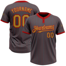 Load image into Gallery viewer, Custom Steel Gray Red Pinstripe Old Gold Two-Button Unisex Softball Jersey
