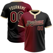 Load image into Gallery viewer, Custom Black Crimson-City Cream Gradient Fashion Two-Button Unisex Softball Jersey
