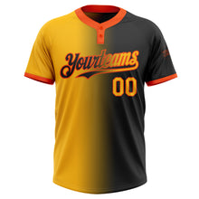 Load image into Gallery viewer, Custom Black Gold-Orange Gradient Fashion Two-Button Unisex Softball Jersey
