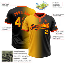 Load image into Gallery viewer, Custom Black Gold-Orange Gradient Fashion Two-Button Unisex Softball Jersey
