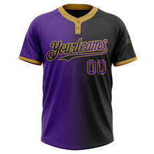 Load image into Gallery viewer, Custom Black Purple-Old Gold Gradient Fashion Two-Button Unisex Softball Jersey
