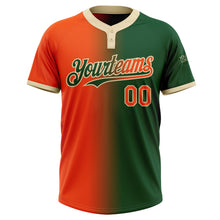 Load image into Gallery viewer, Custom Green Orange-Cream Gradient Fashion Two-Button Unisex Softball Jersey
