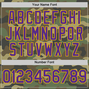Custom Camo Purple-Gold Salute To Service Two-Button Unisex Softball Jersey