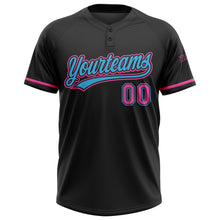 Load image into Gallery viewer, Custom Black Pink-Sky Blue Two-Button Unisex Softball Jersey
