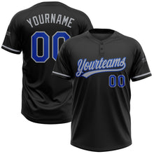 Load image into Gallery viewer, Custom Black Thunder Blue-Gray Two-Button Unisex Softball Jersey
