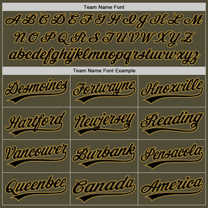 Custom Olive Black-Old Gold Salute To Service Two-Button Unisex Softball Jersey