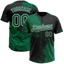 Load image into Gallery viewer, Custom Kelly Green Black-White 3D Pattern Abstract Brush Stroke Two-Button Unisex Softball Jersey
